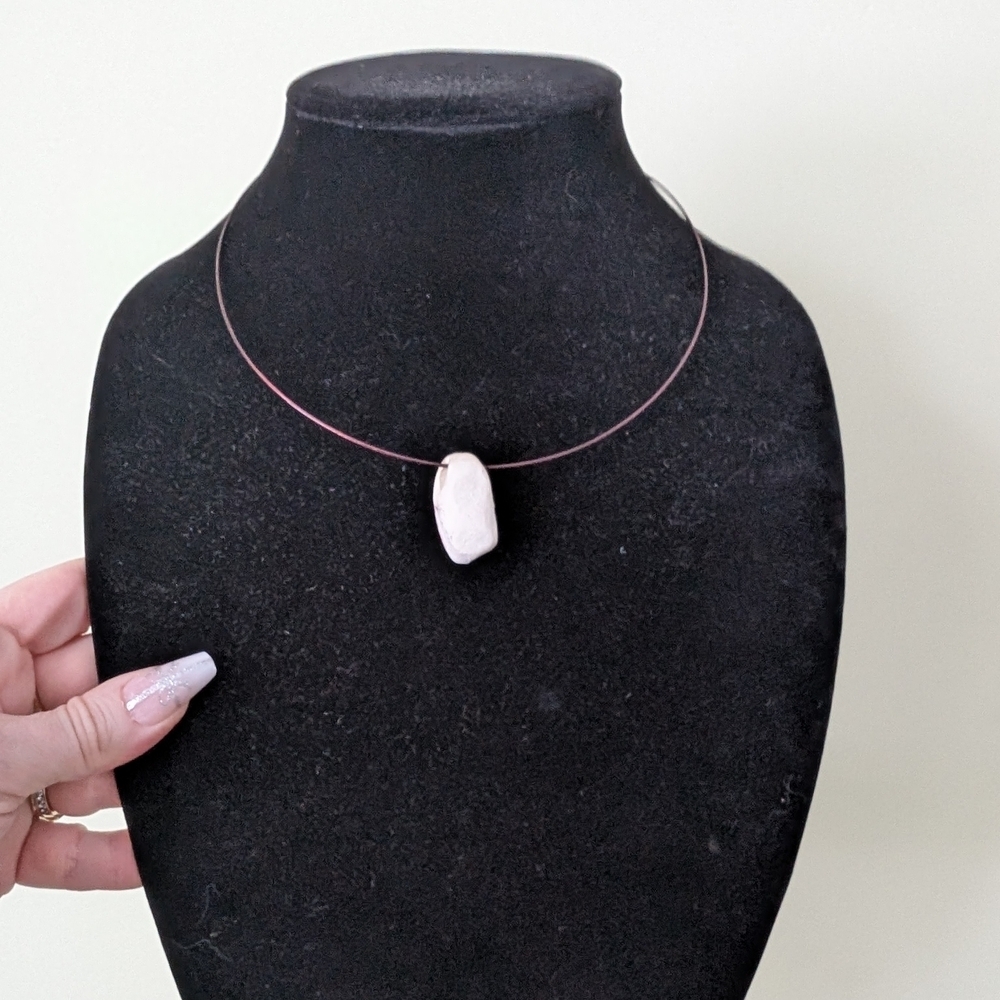 Vintage Hag Stone Wire Pendant Necklace